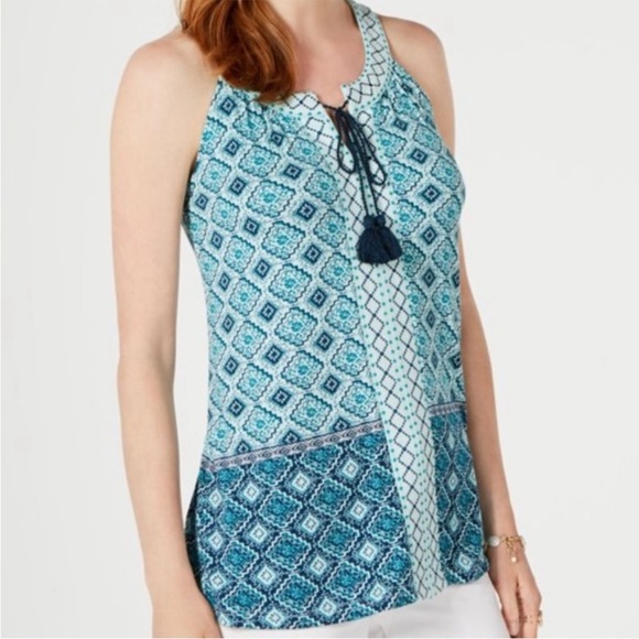 Style & Co. Blue Tie Front Tank Top - Picture 1 of 9